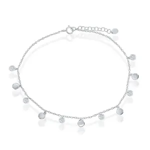 Sterling Silver Alternating Cubic Zirconia and Shiny Disc Anklet