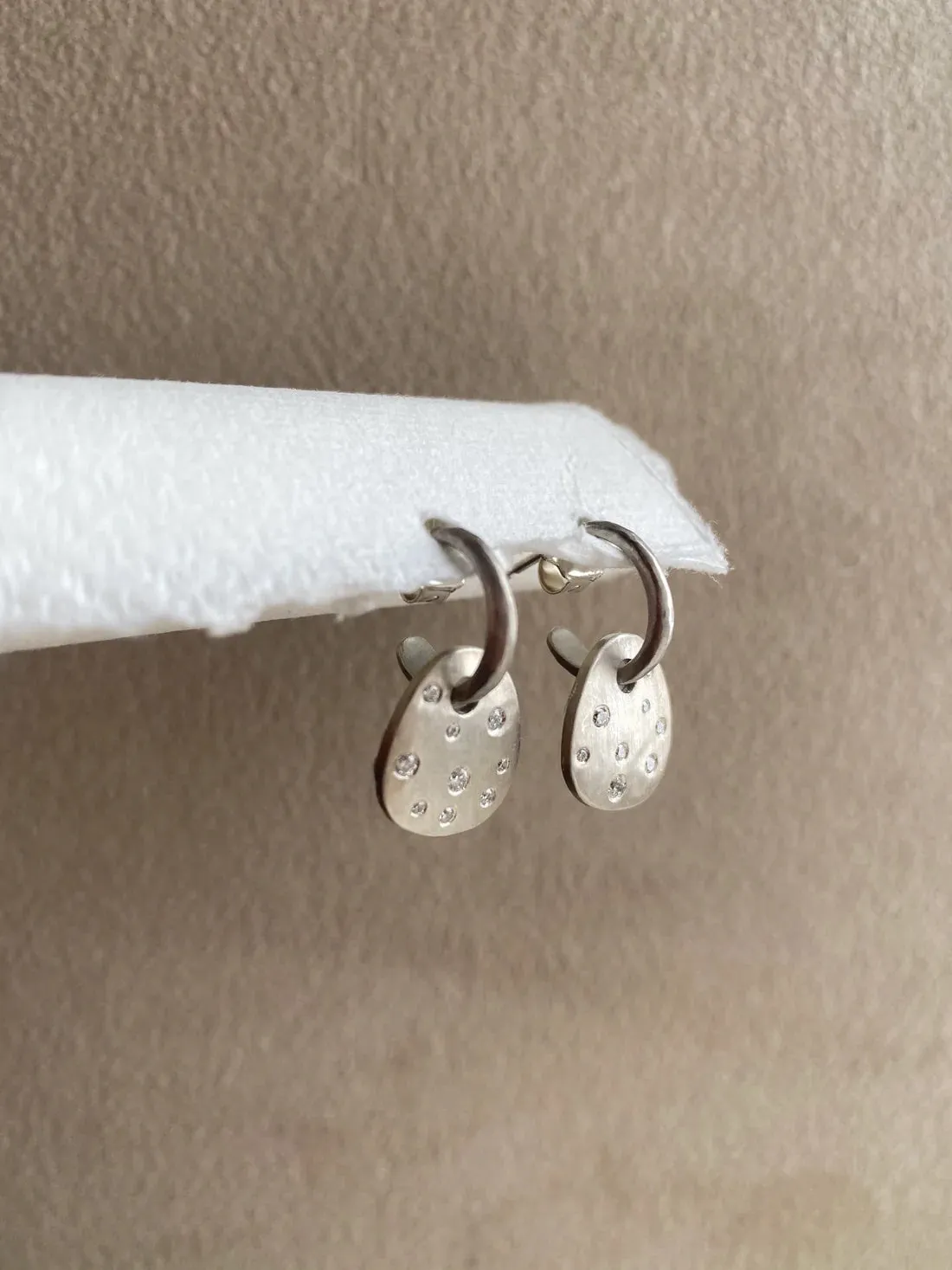 Sterling Silver Petal Earrings w/Diamonds