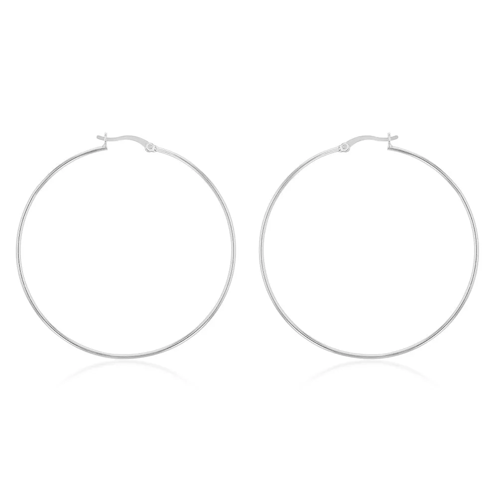 Sterling Silver Plain 50mm Hoop Earrings