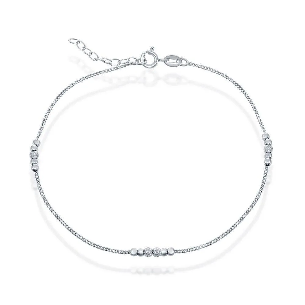Sterling Silver Shiny and Diamond Cut Beads Anklet