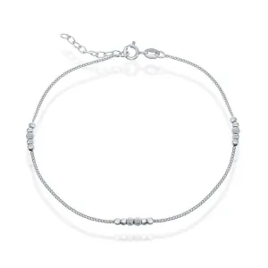 Sterling Silver Shiny and Diamond Cut Beads Anklet