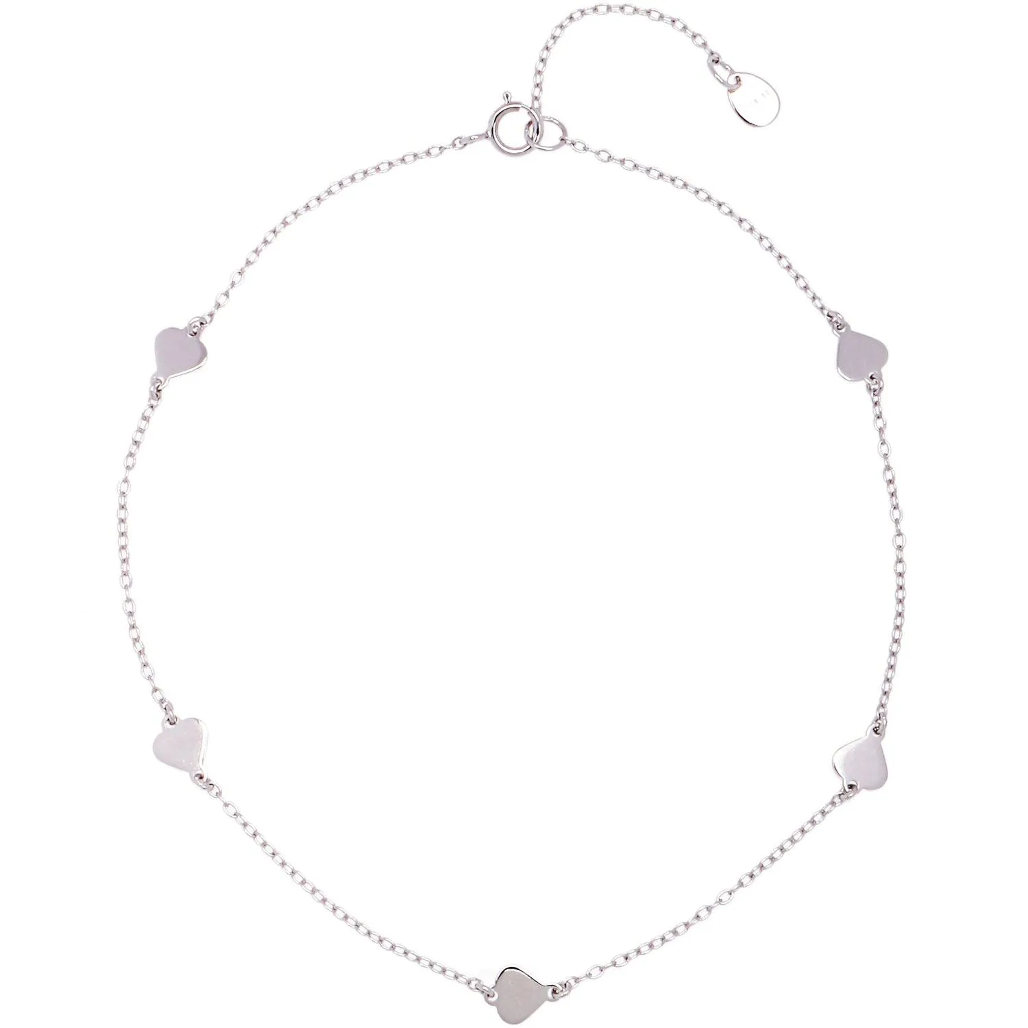 Sterling Silver Shiny Flat Heart Anklet