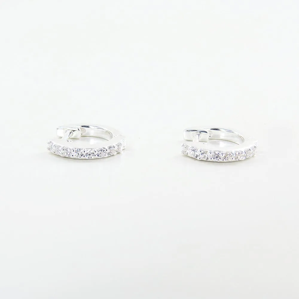 Sterling Silver Sparkling CZ Huggie Hoops
