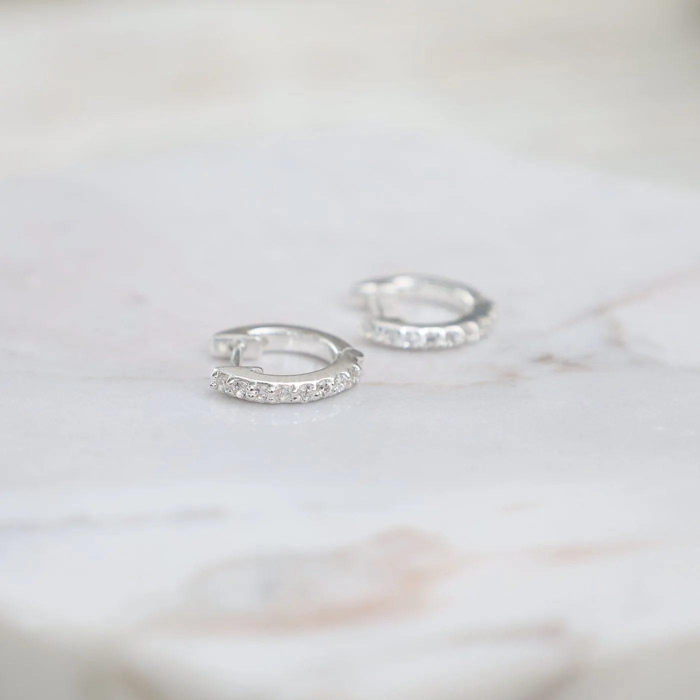 Sterling Silver Sparkling CZ Huggie Hoops