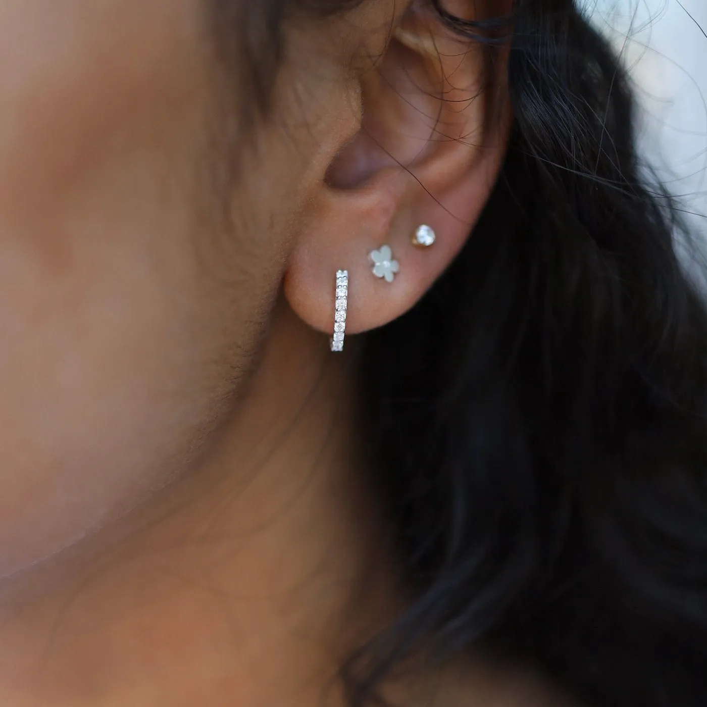 Sterling Silver Sparkling CZ Huggie Hoops