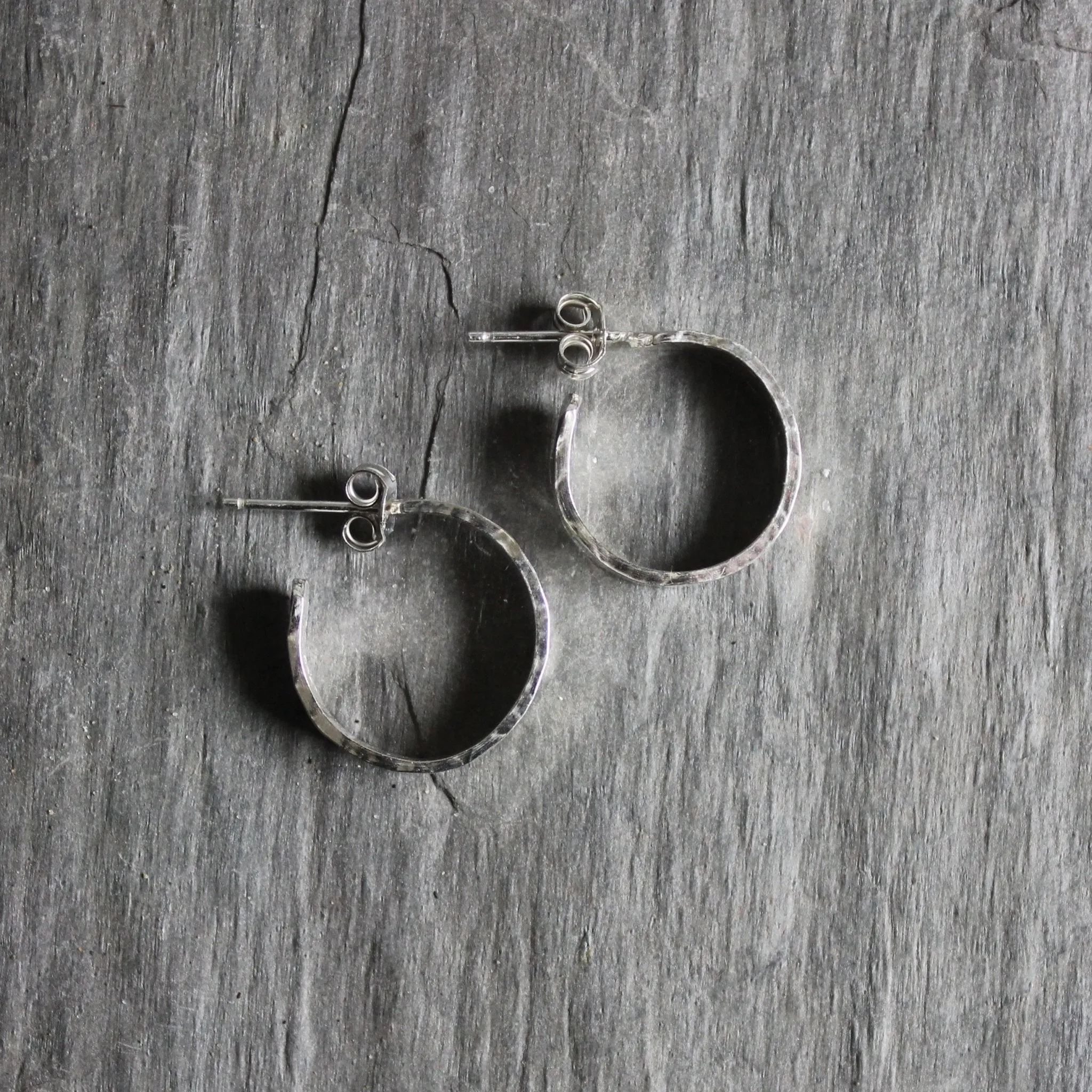 Sterling Silver Wide 3/4" Hammered Hoop Earrings