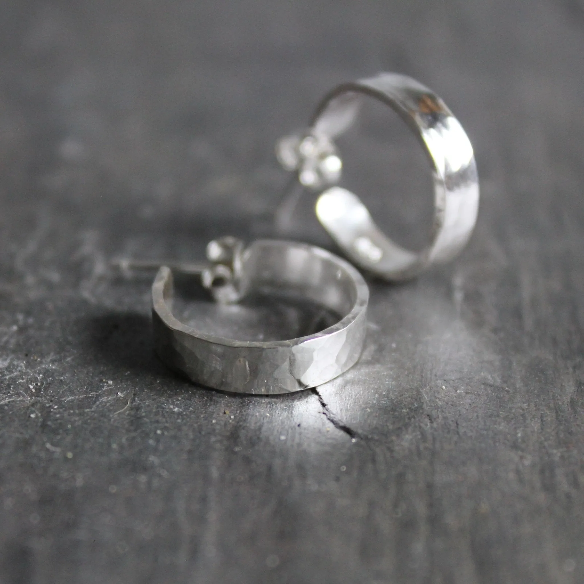 Sterling Silver Wide 3/4" Hammered Hoop Earrings