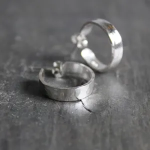 Sterling Silver Wide 3/4" Hammered Hoop Earrings