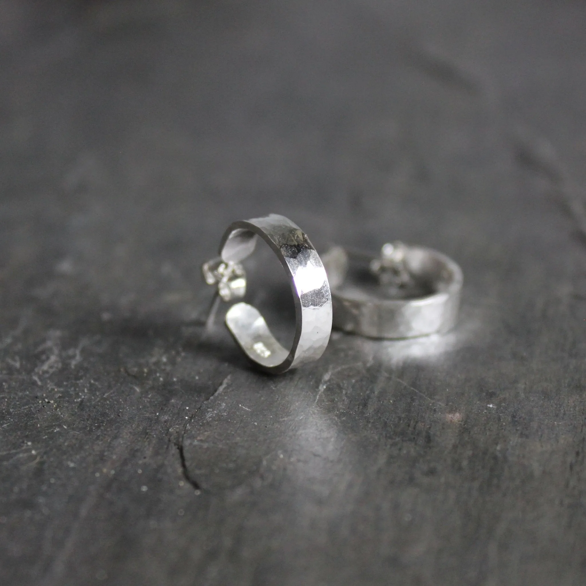 Sterling Silver Wide 3/4" Hammered Hoop Earrings