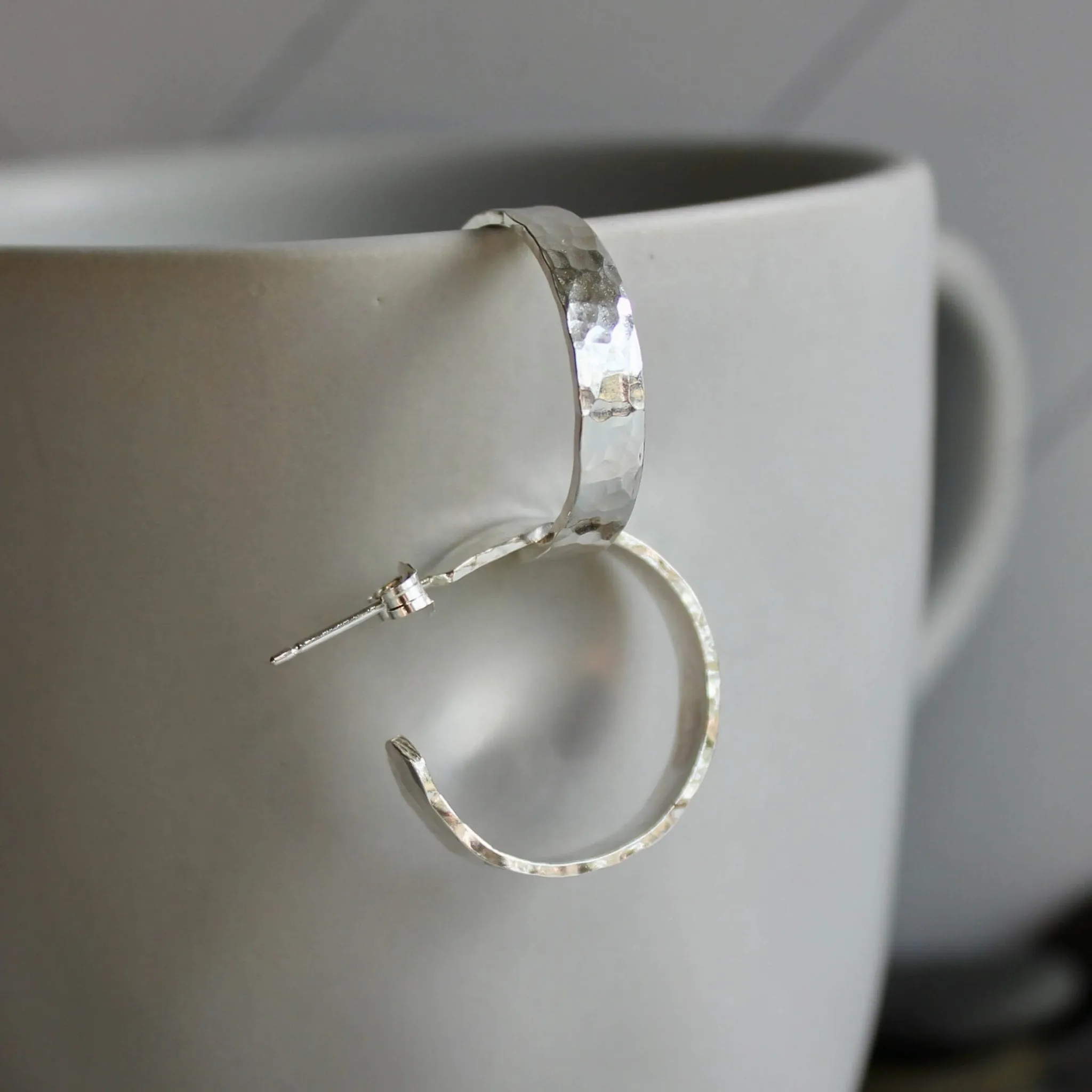 Sterling Silver Wide 3/4" Hammered Hoop Earrings