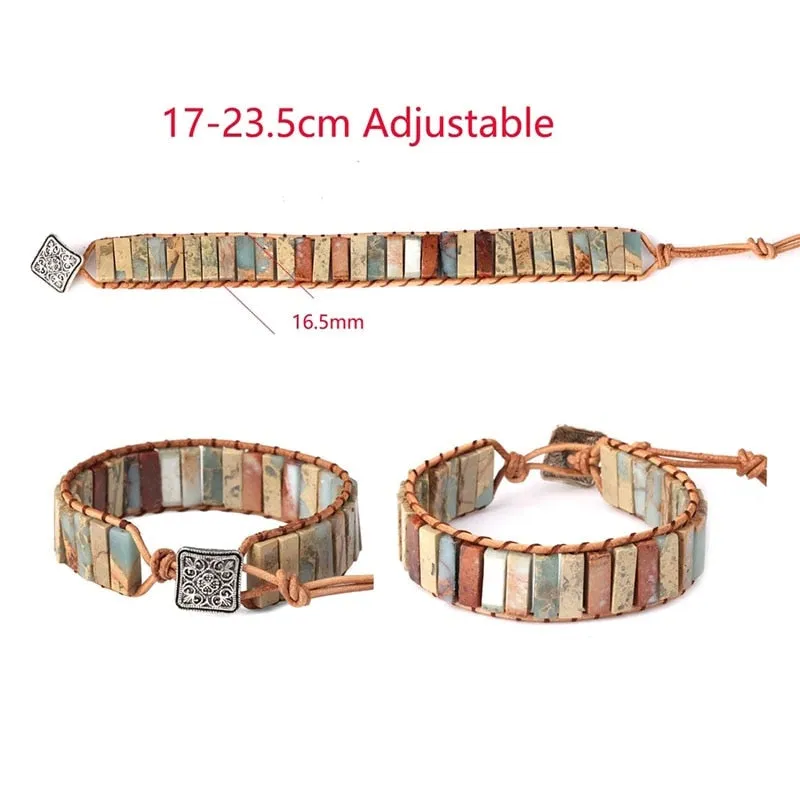 Stylish Multicolor Natural Gem Leather Tibetan Gypsy Adjustable Bracelet Bead Leather Wrap Bracelet Jewelry Collection