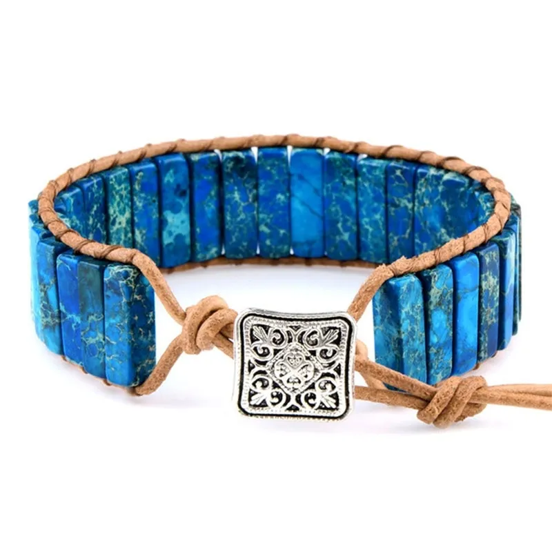 Stylish Multicolor Natural Gem Leather Tibetan Gypsy Adjustable Bracelet Bead Leather Wrap Bracelet Jewelry Collection