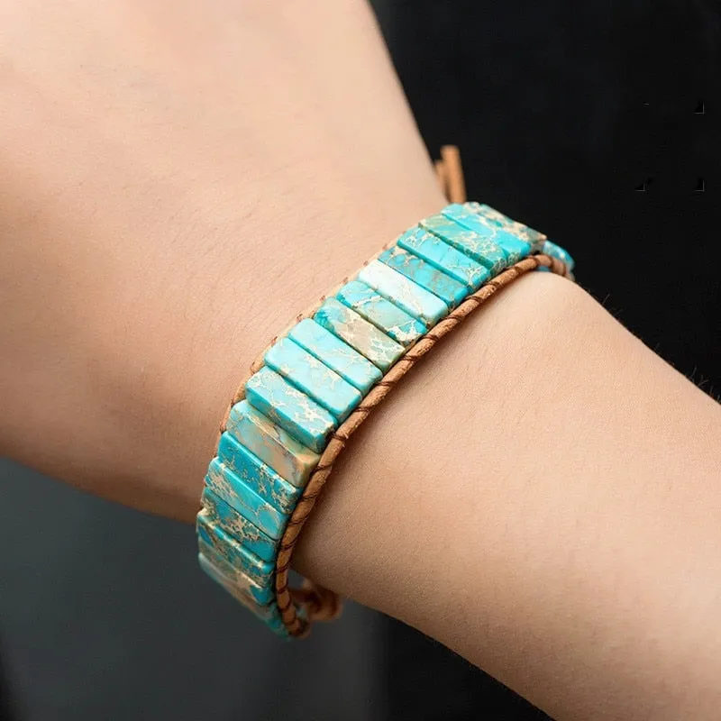 Stylish Multicolor Natural Gem Leather Tibetan Gypsy Adjustable Bracelet Bead Leather Wrap Bracelet Jewelry Collection