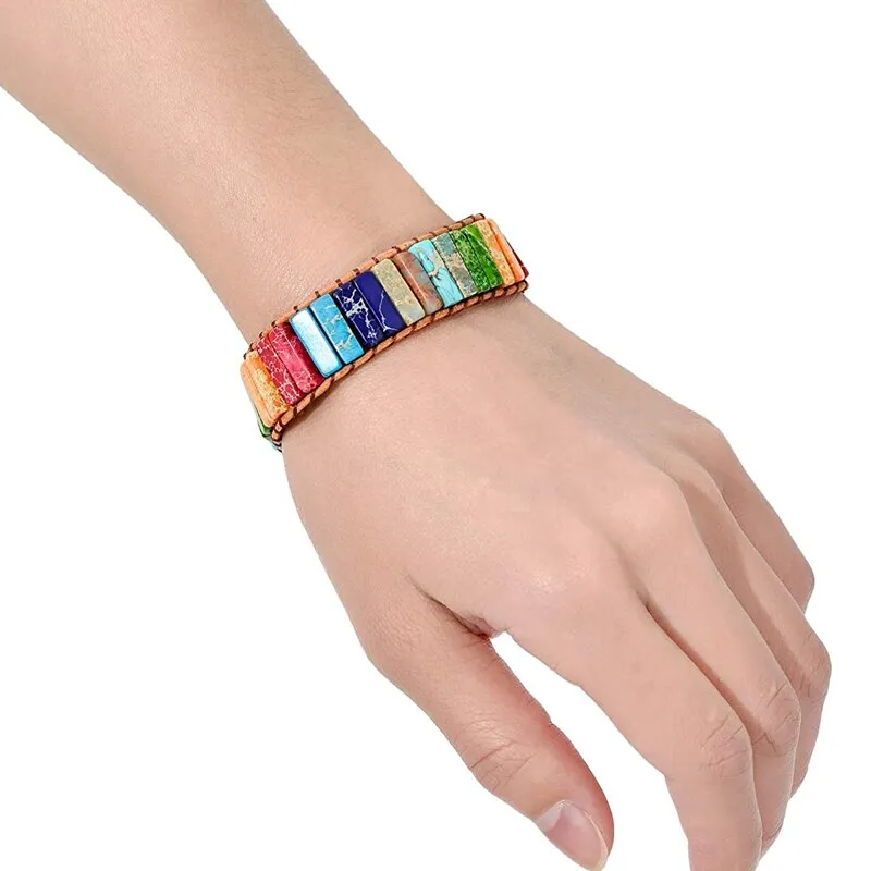 Stylish Multicolor Natural Gem Leather Tibetan Gypsy Adjustable Bracelet Bead Leather Wrap Bracelet Jewelry Collection