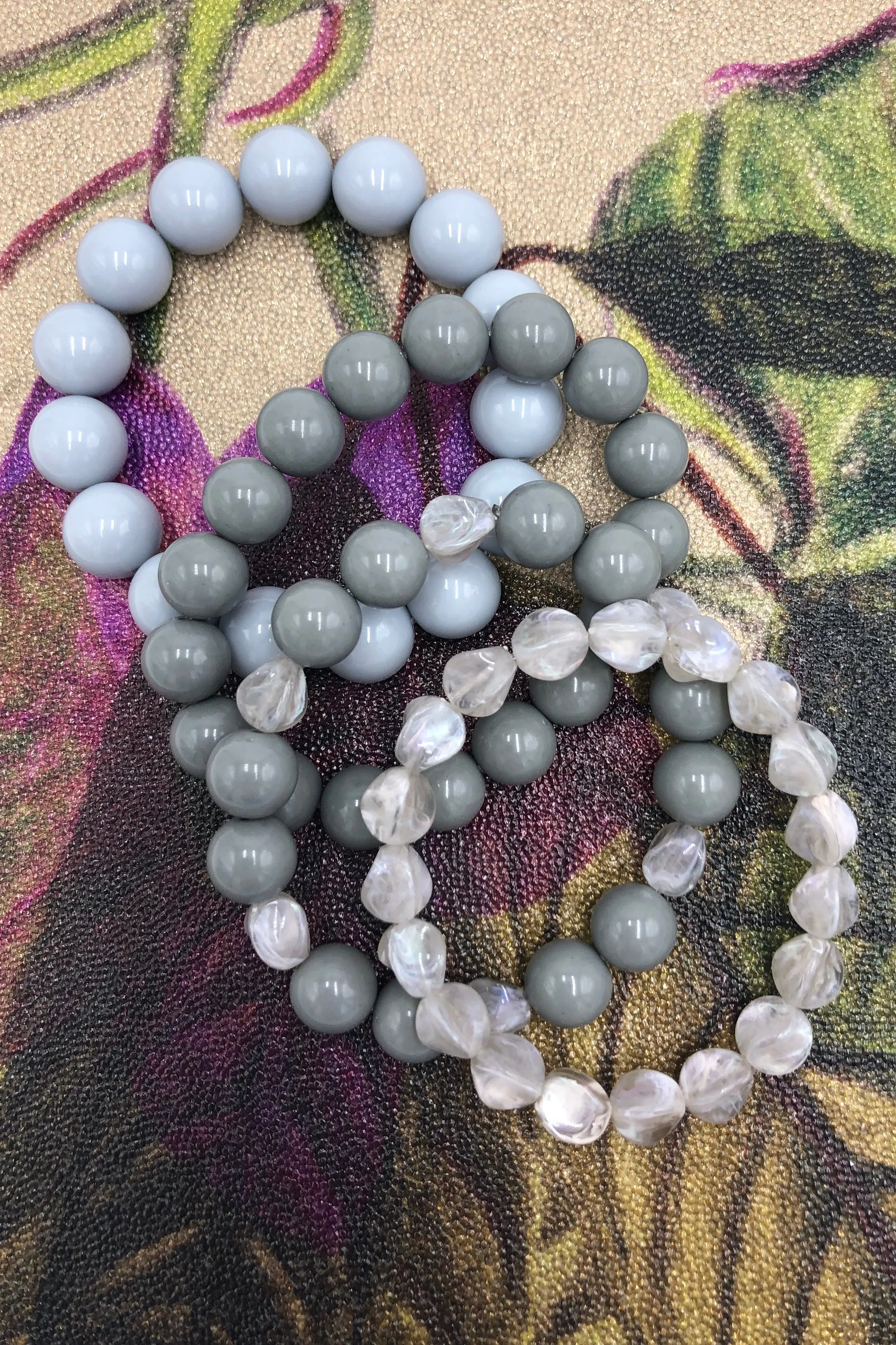 Symbolic Grey Stack and Stretch Bracelet Set