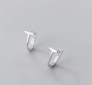 T Shape Hoop Earrings| Simple hoops|  Sterling silver | Tiny Gold Hoops| Minimalism