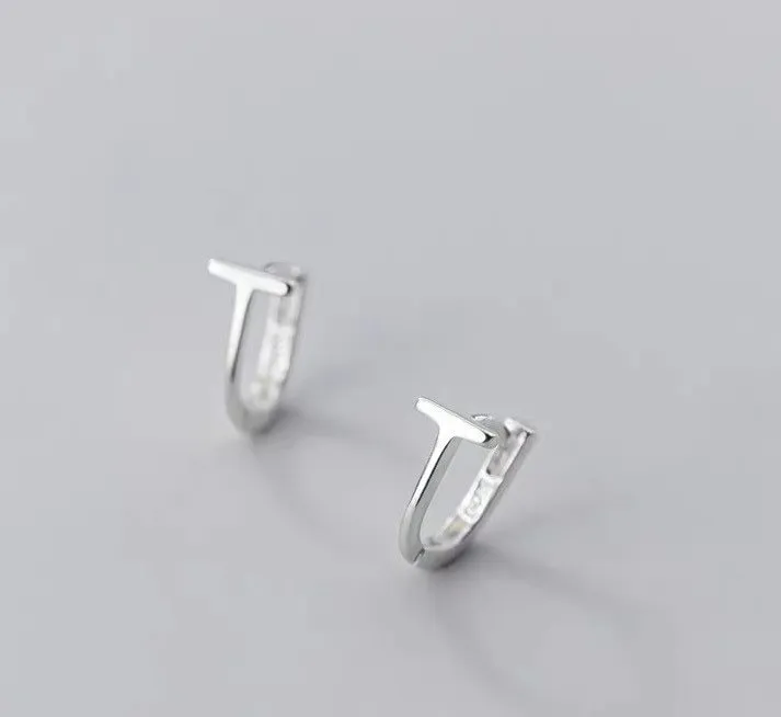 T Shape Hoop Earrings| Simple hoops|  Sterling silver | Tiny Gold Hoops| Minimalism