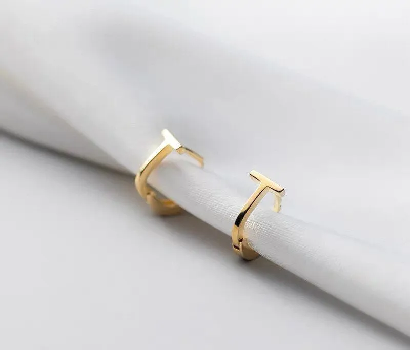 T Shape Hoop Earrings| Simple hoops|  Sterling silver | Tiny Gold Hoops| Minimalism