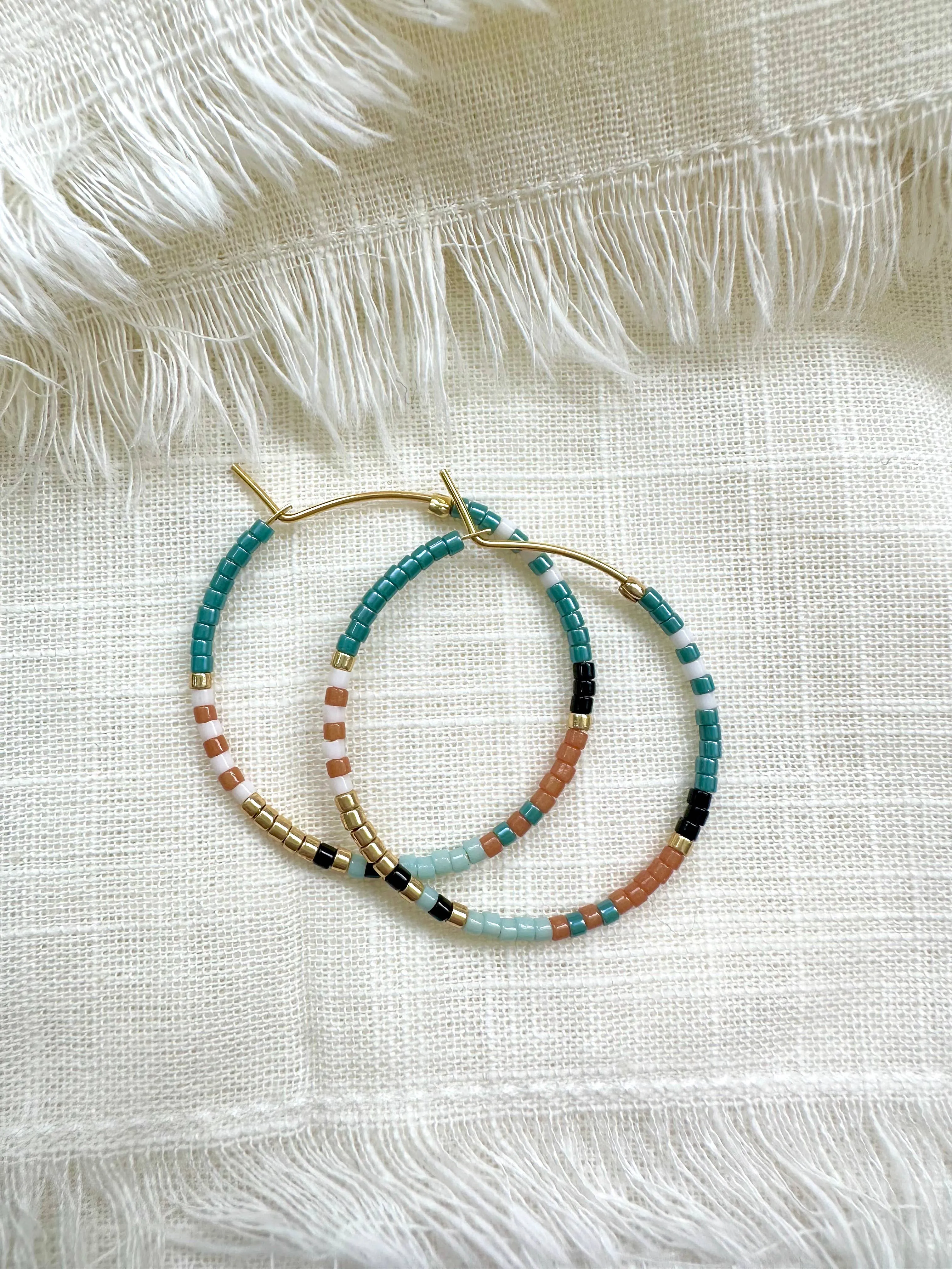 Tan Beaded Hoops