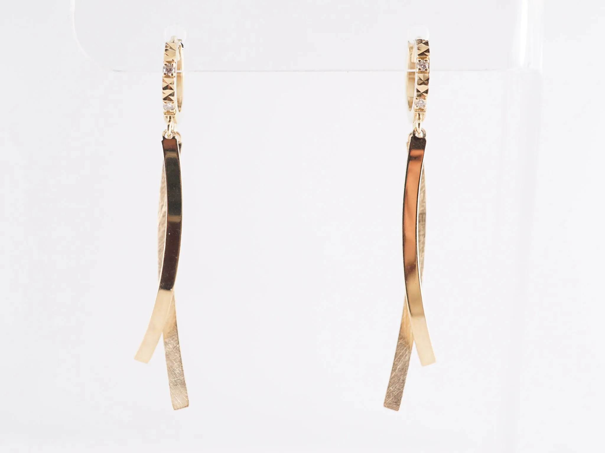 Textured Diamond Drop Earrings in 14k Yellow Gold