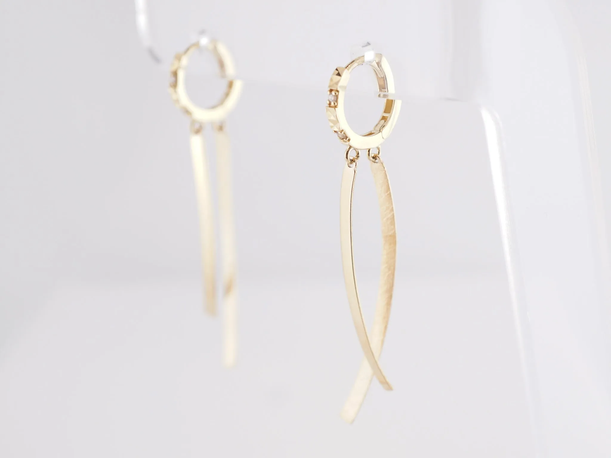Textured Diamond Drop Earrings in 14k Yellow Gold