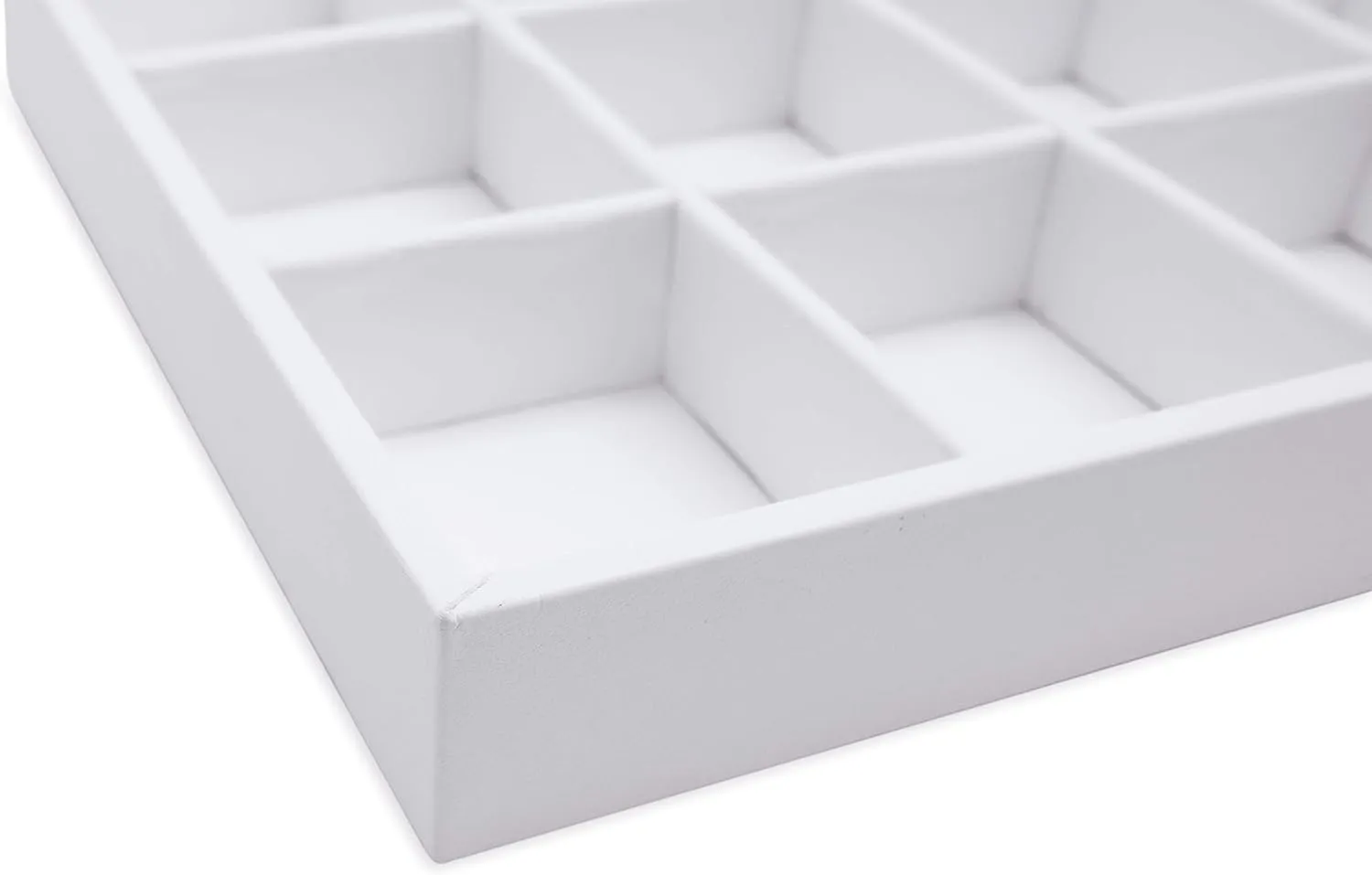 The Display Guys - Stackable Jewelry Tray and Organizer - for Drawers, Dressers, Store Display (24 Compartments, White Leatherette)