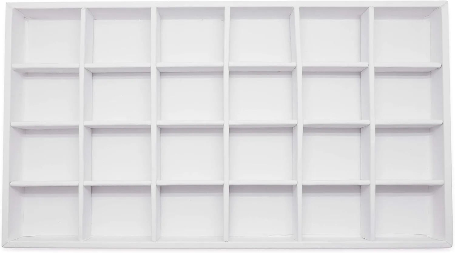 The Display Guys - Stackable Jewelry Tray and Organizer - for Drawers, Dressers, Store Display (24 Compartments, White Leatherette)