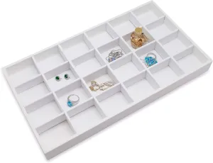 The Display Guys - Stackable Jewelry Tray and Organizer - for Drawers, Dressers, Store Display (24 Compartments, White Leatherette)