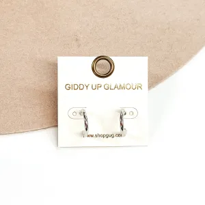 Thin Hoop Huggie Earrings in Silver Tone