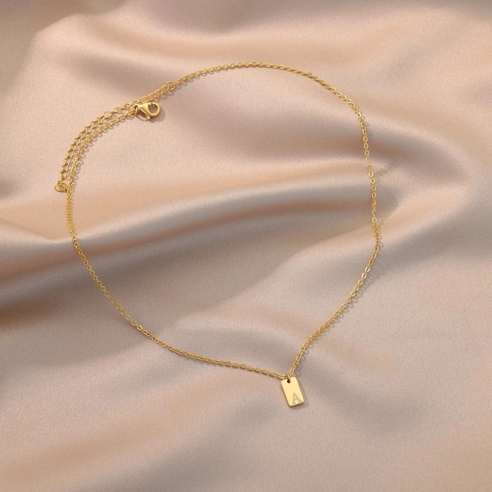 Tiny Square Initial Letter Necklaces For Women Gold Plated Stainless Steel Engraved Letter Necklace Christmas Birthday Jewelry