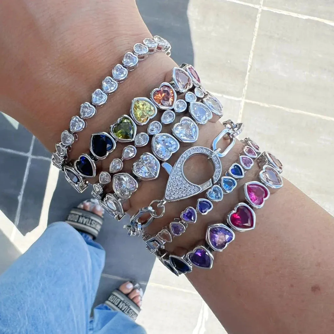 Up & Down Rainbow Bezel Heart Tennis Bracelet