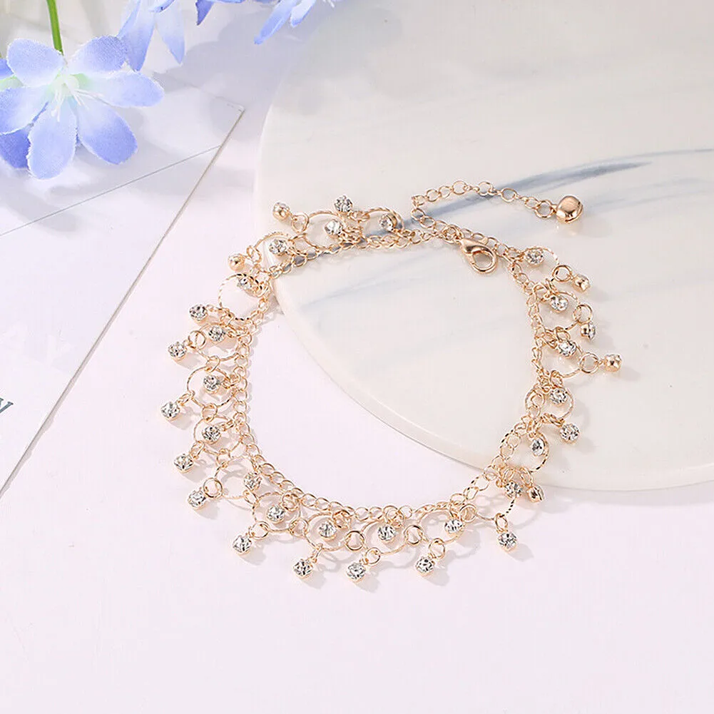 US Women Daisy Butterfly Infinite Rhinestone Crystal Anklet Ankle Bracelet Chain