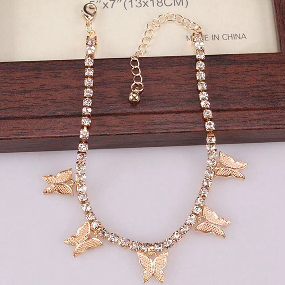 US Women Daisy Butterfly Infinite Rhinestone Crystal Anklet Ankle Bracelet Chain