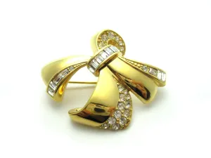 Vintage 1960s Gold & Diamante Bow Brooch