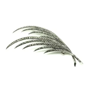 Vintage 1960s Marcasite Feather Spray Silver Brooch