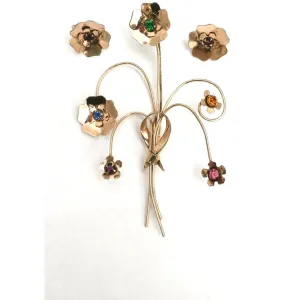 Vintage Brooch Sterling SIlver  Colored Stones Set 1940s Large