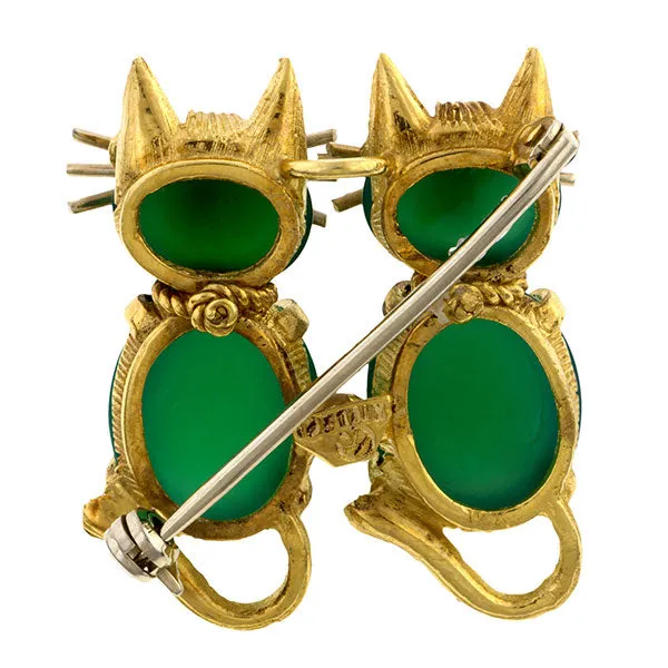 Vintage Chrysoprase & Pink Sapphire Cat Pin