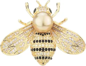 Vintage Crystal Honey Bee Brooches for Women,Sparkly Rhinestone Insect Bee Brooches Charm Faux Pearl Yellow Sun Flower Honeybee Lapel Pins Dress Suit Shirt Prom Party Jewelry