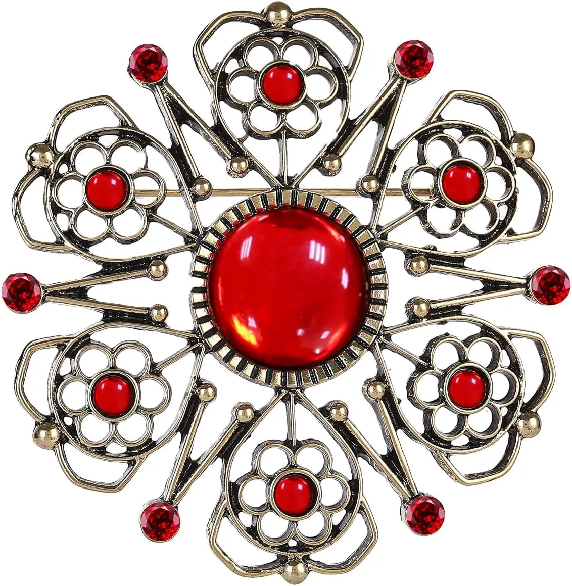 Vintage Flower Pins and Brooches for Women, Red Rhinestone Brooch Pins, Costume Jewelry Brooch for Women, B19C