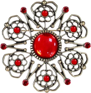 Vintage Flower Pins and Brooches for Women, Red Rhinestone Brooch Pins, Costume Jewelry Brooch for Women, B19C