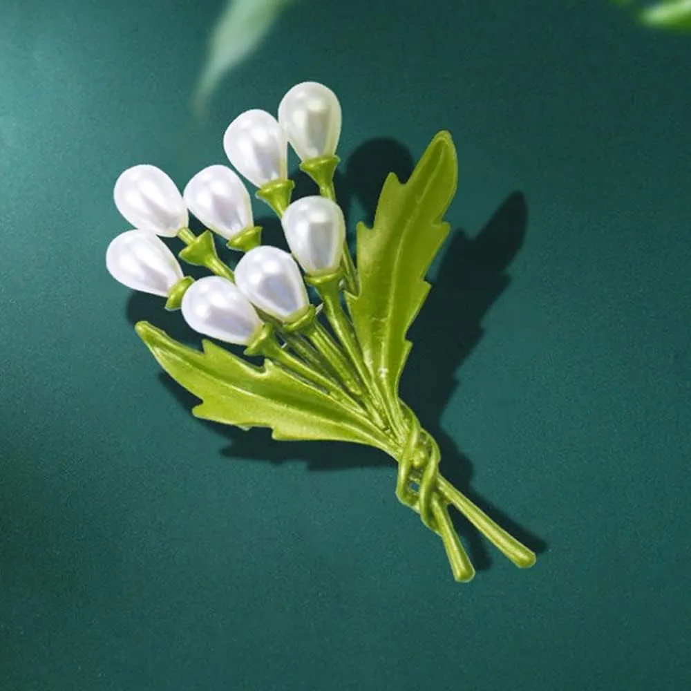 Vintage Pearl Leaves Brooches Green Enamel Paint Plant Flowers Statement Brooch Pins Fashion Jewelry Accessories for Women Girl Gift