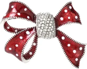 Vintage Red Enamel Ribbon Bow Brooches Pins Women Rhinestone Bowknot Jewelry Accessory