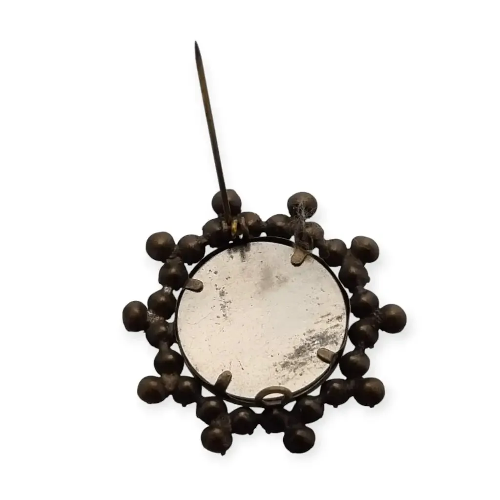 Vintage Victorian round locket brooch with white rhinestones, 1910.
