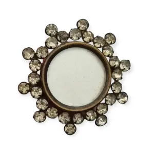 Vintage Victorian round locket brooch with white rhinestones, 1910.