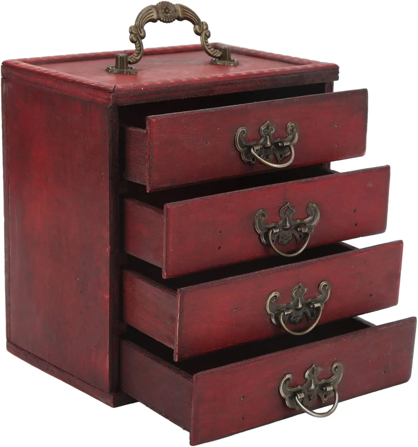 Vintage Wooden Jewelry Box Jewelry Organizer Case Large Jewelry Drawer Box Retro Wood Jewelry Chest with 4 Layer Drawer for Home Photo Studio Window Display