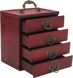 Vintage Wooden Jewelry Box Jewelry Organizer Case Large Jewelry Drawer Box Retro Wood Jewelry Chest with 4 Layer Drawer for Home Photo Studio Window Display