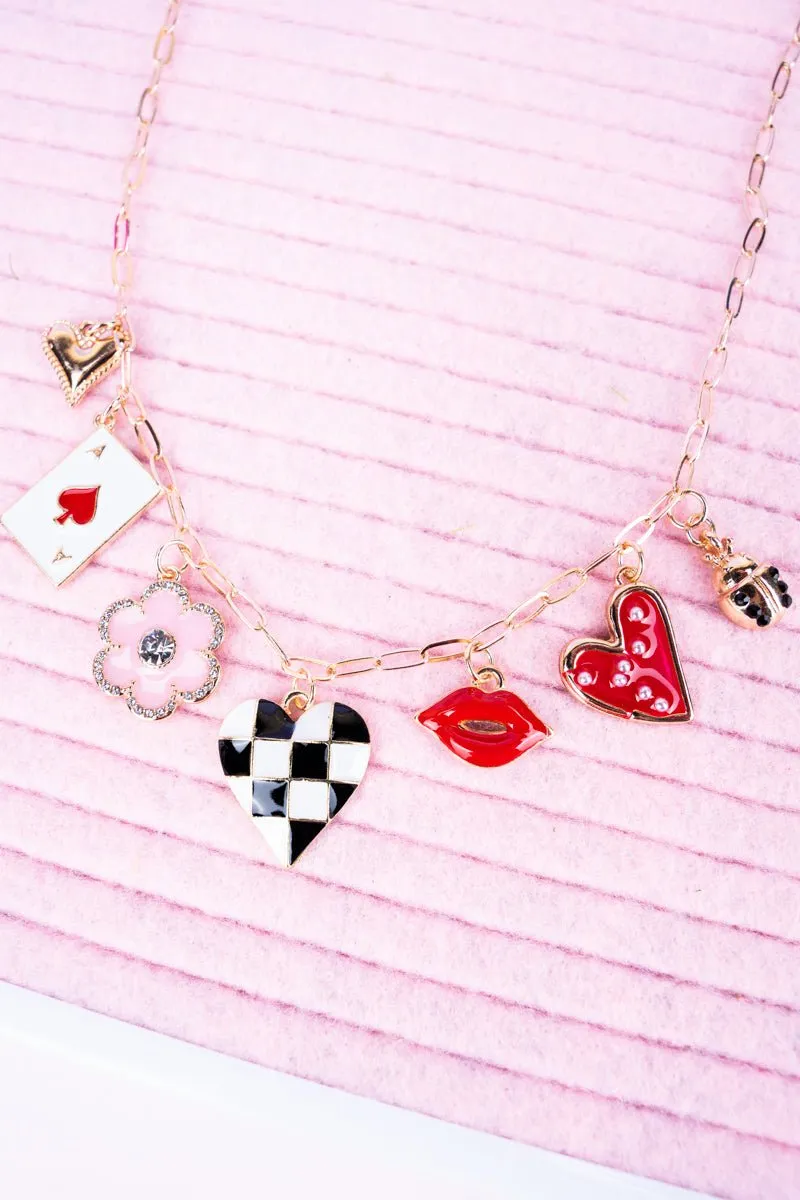 Viola Hearts and Spades Goldtone Charm Necklace