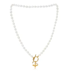 Vita cultured Freshwater Pearl Necklace With Gold Bumble Bee