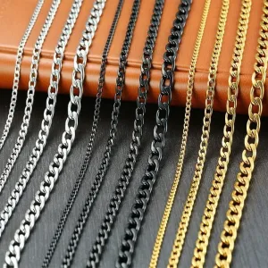 Vnox Men's Cuban Link Chain Necklace Stainless Steel Gold Black Color