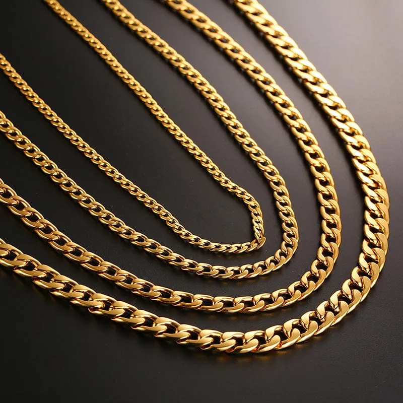 Vnox Men's Cuban Link Chain Necklace Stainless Steel Gold Black Color